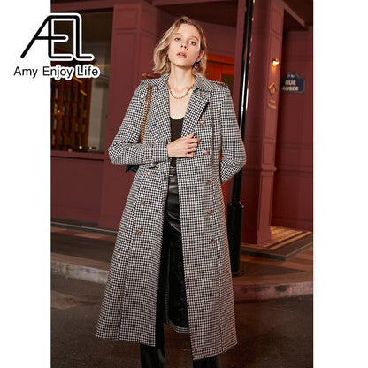 Houndstooth A-Line Trench Coat