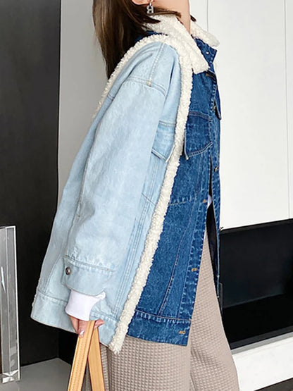 Denim Lamb Wool Collar Jacket