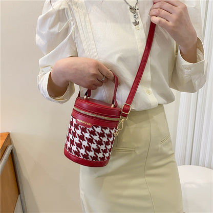 Retro Houndstooth Cylinder Bag