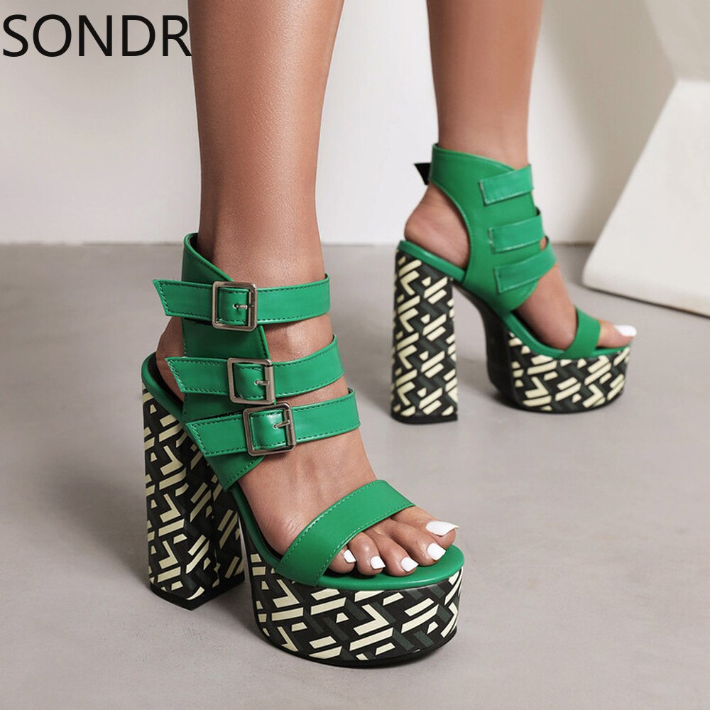 Womens Platform Peep Toe Belt Buckle Sandals Cut Out Super 15CM High Heel Shoes Summer Sexy Gladiator Punk Plus New