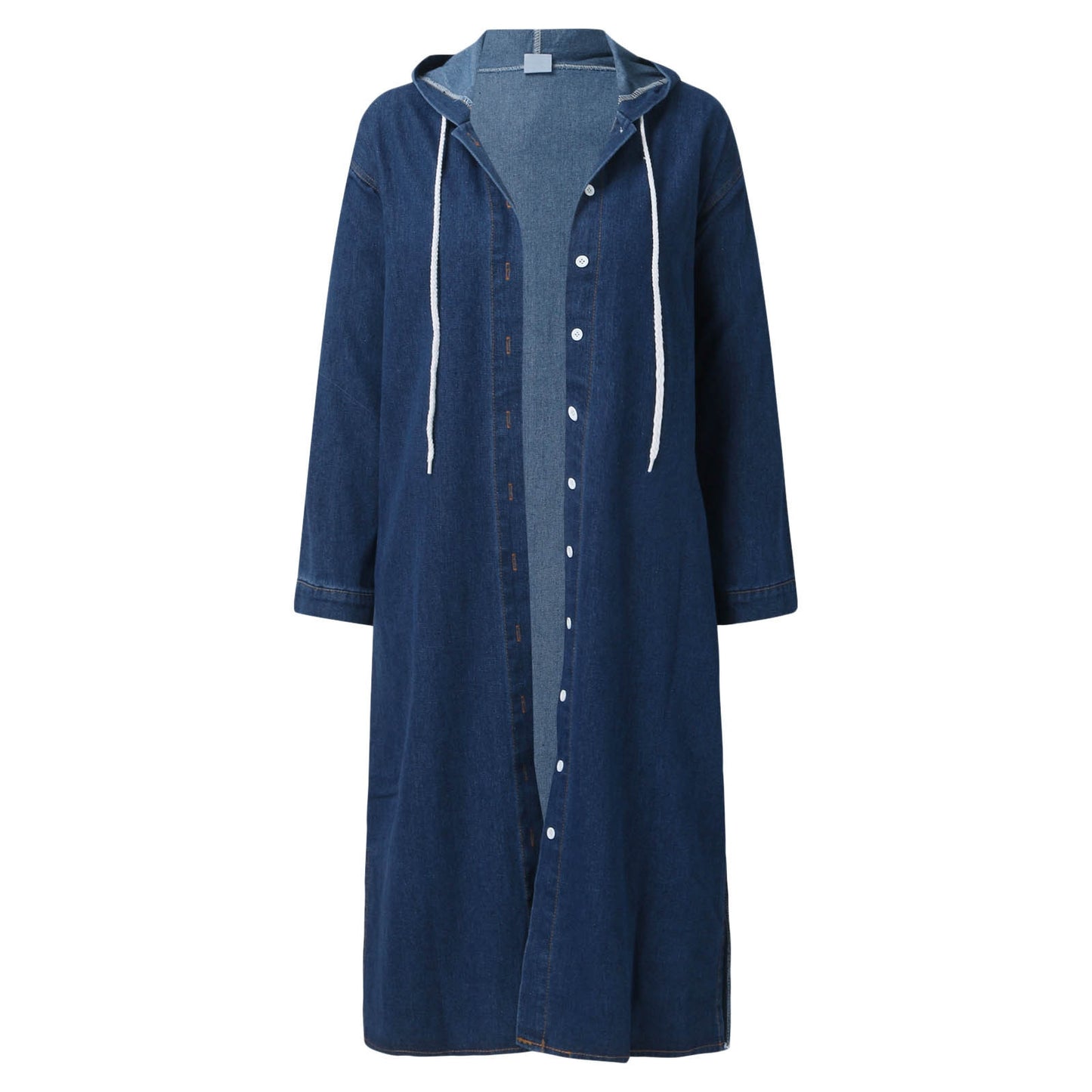 Hooded Denim Long Overcoat