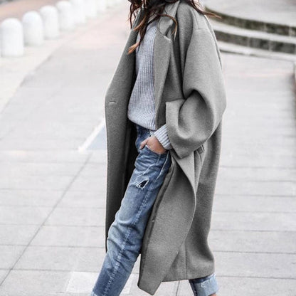 Long Solid Color Woolen Jacket