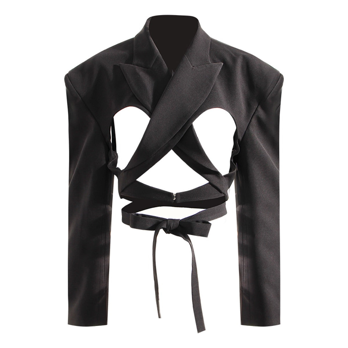 Modern Street Style, Cutout Backless Waist, Black Suit Coat