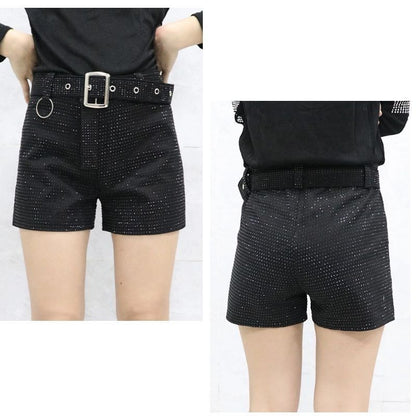 High-Waist Shorts with Sparkling Diamond Belt