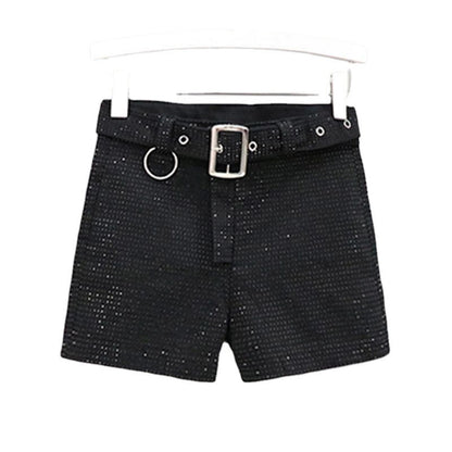 High-Waist Shorts with Sparkling Diamond Belt