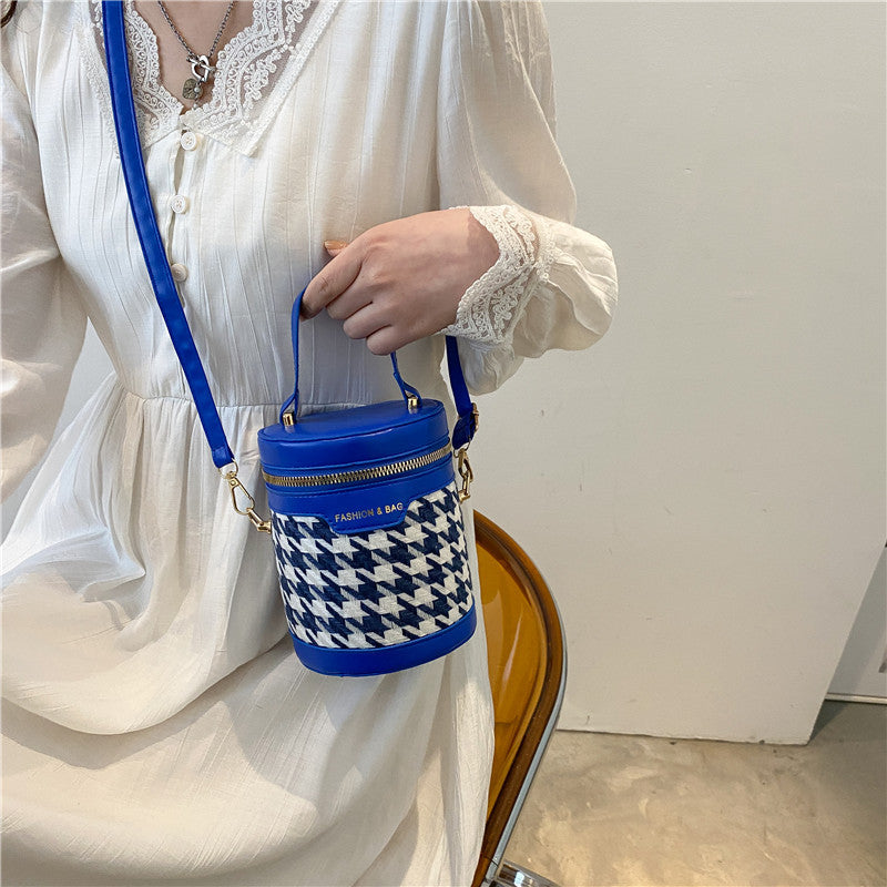 Retro Houndstooth Cylinder Bag