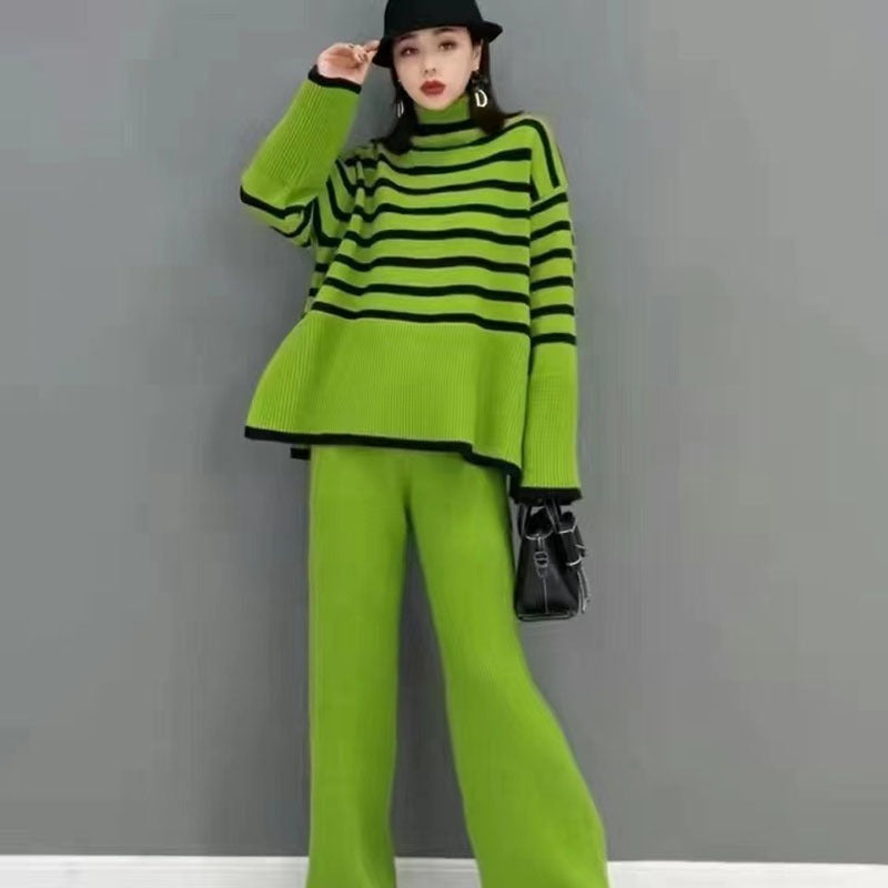 High-Neck Sweater and Wide-Leg Trousers Two-Piece Set