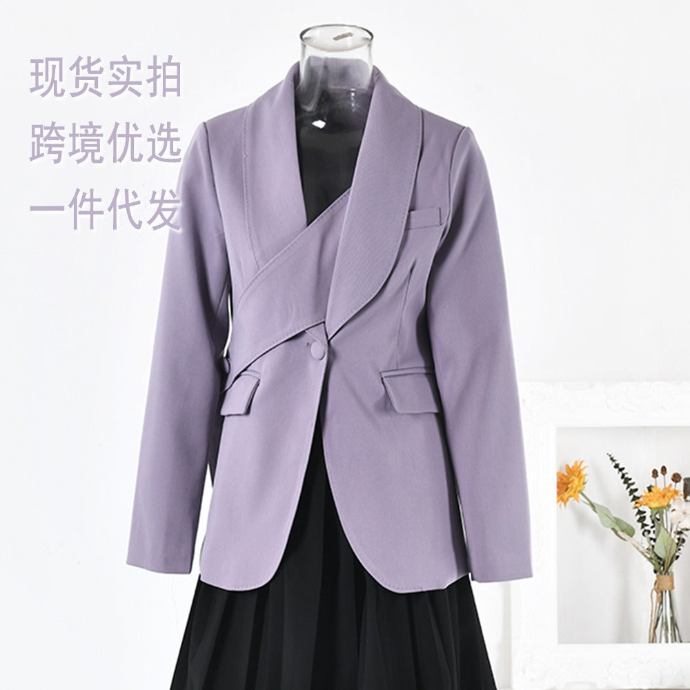 Diagonal Buckle Waist Cinching Suit Jacket