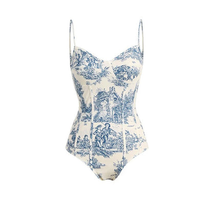 Conservative Vintage Print Slimming Fit Swimwear