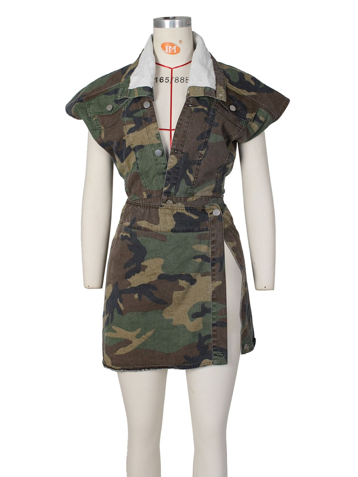 Water Wash Sleeveless High Slit Camouflage Dress