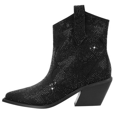 Rhinestone Ankle Pointed Toe Western Cowboy Boots
