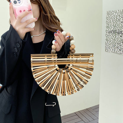 Beaded Handheld Bamboo Woven Bag