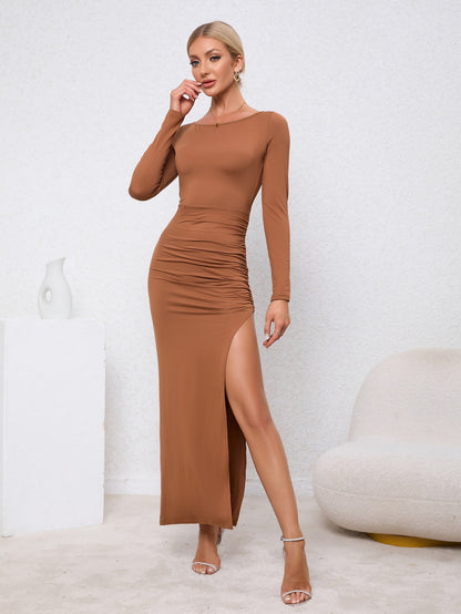 Backless Slit Pleated Party Dress