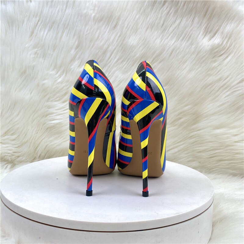 Multi-Color Stripe Print Stiletto Pumps