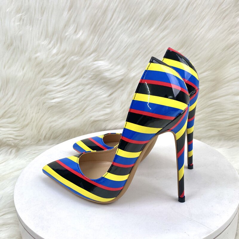 Multi-Color Stripe Print Stiletto Pumps