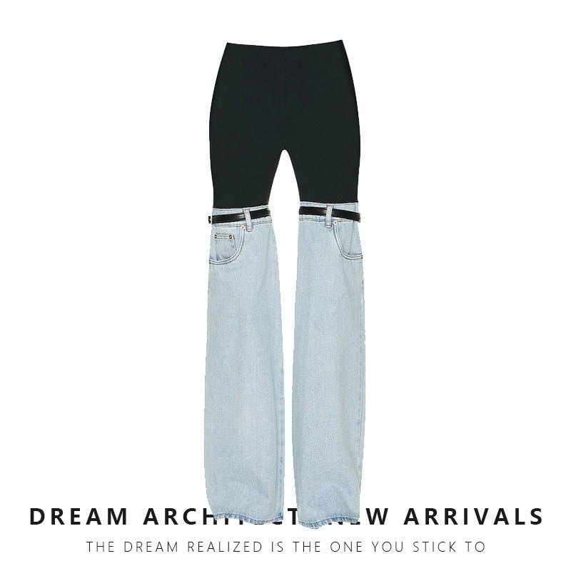 Personalized High-Grade Jeans: American Design, Spliced Style, New High Waist, Straight and Wide-Leg Pants
