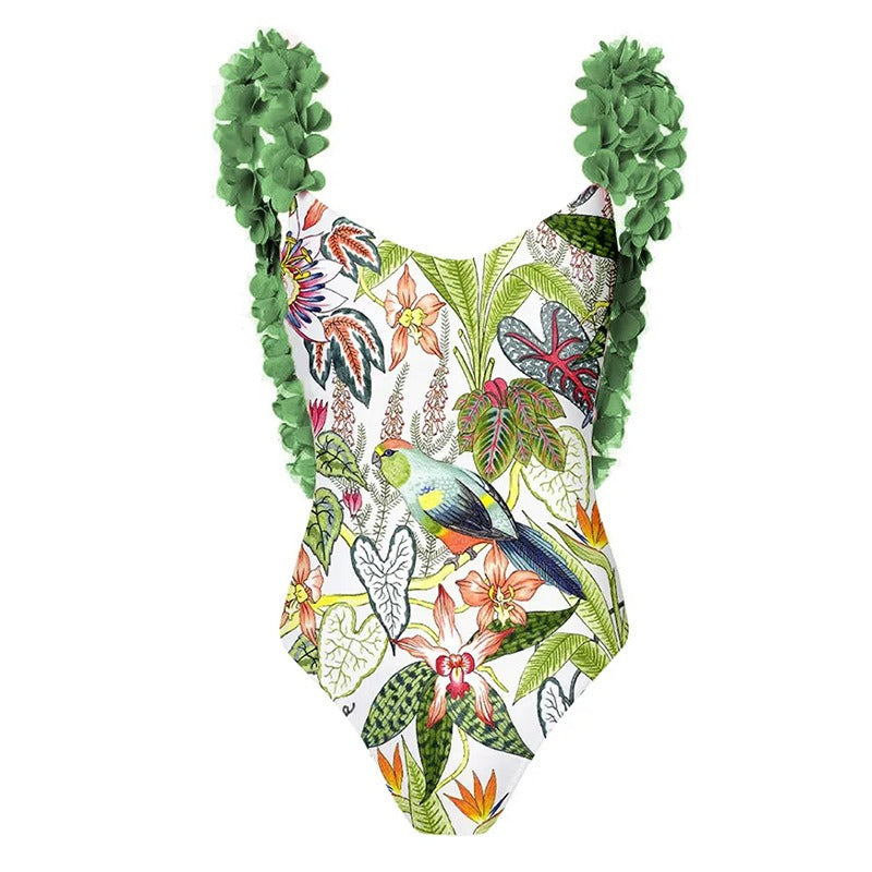 One-Piece Swimsuit with Vintage Print