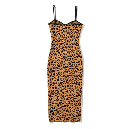 Leopard Print Jacquard Halter Dress