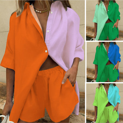 Two-Piece Double Color Matching Short Set