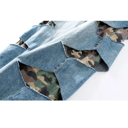 Camouflage Hole Faux Two-Piece Jeans