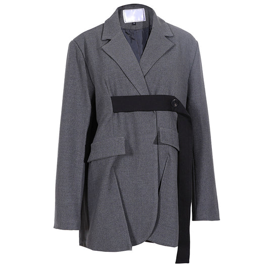 Gray Single-Button Suit Jacket