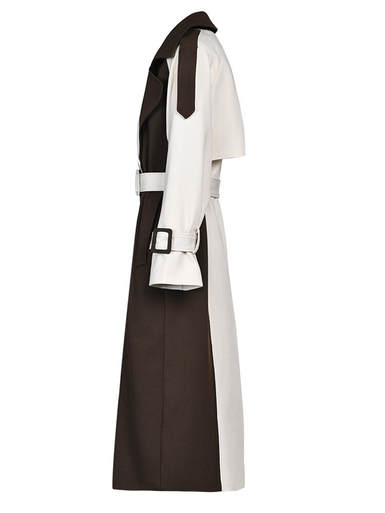Brown Color-block Long Trench