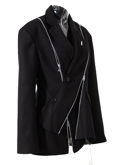 Dark Black Asymmetrical Suit Jacket