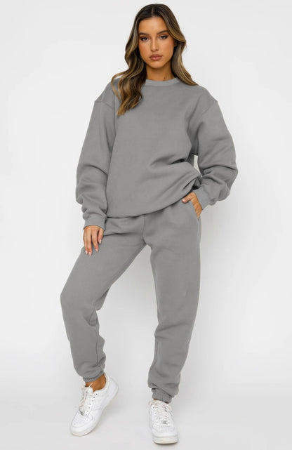 Solid Round Neck Pullover Pants Set