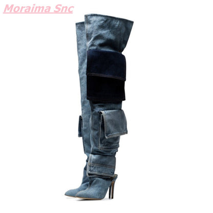 Patchwork Denim Over-the-Knee Boots