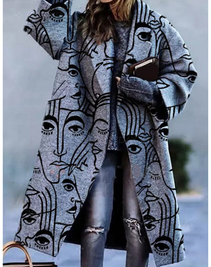 Long Sleeve Printed Woolen Coat