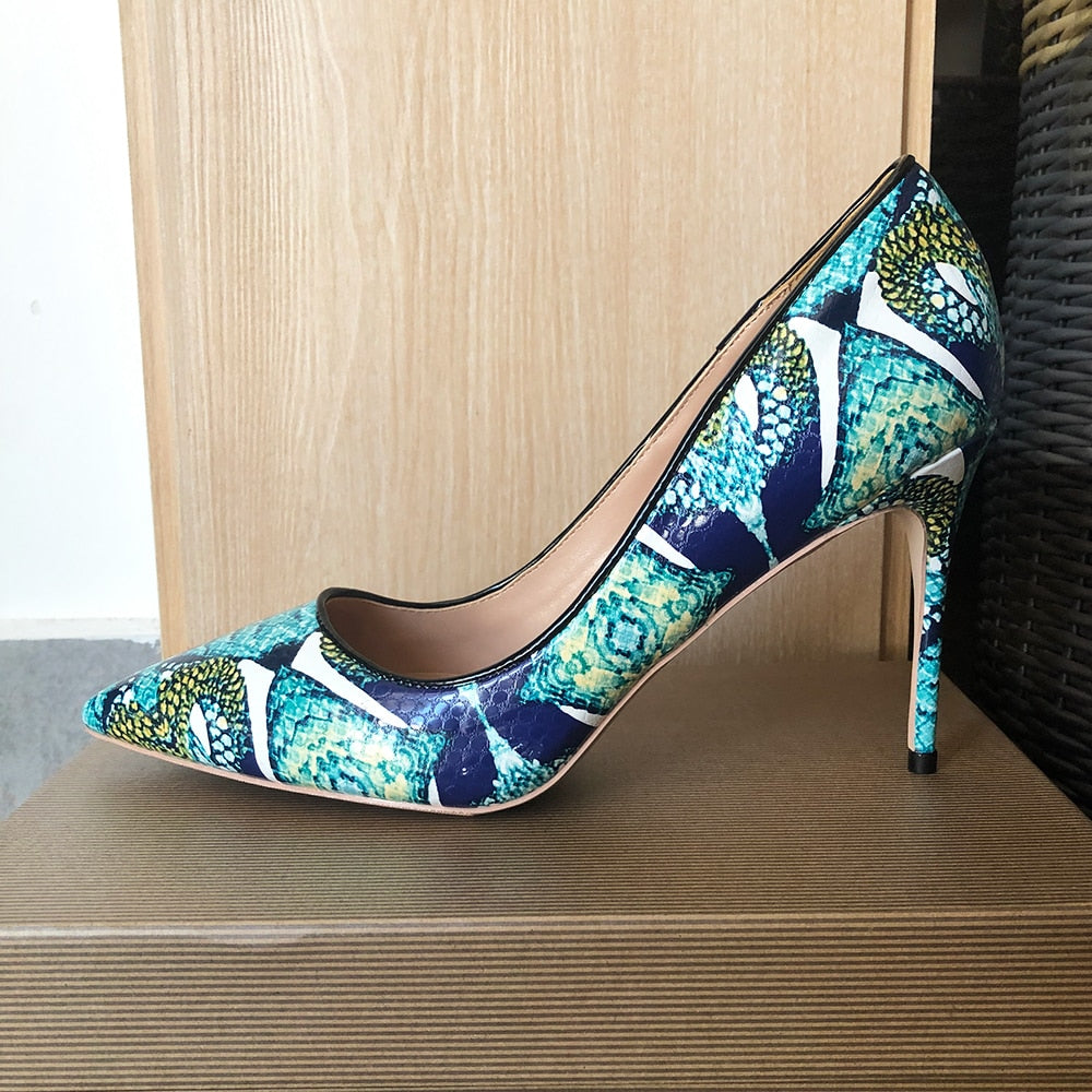 Floral Crocodile-Effect Stiletto Pumps