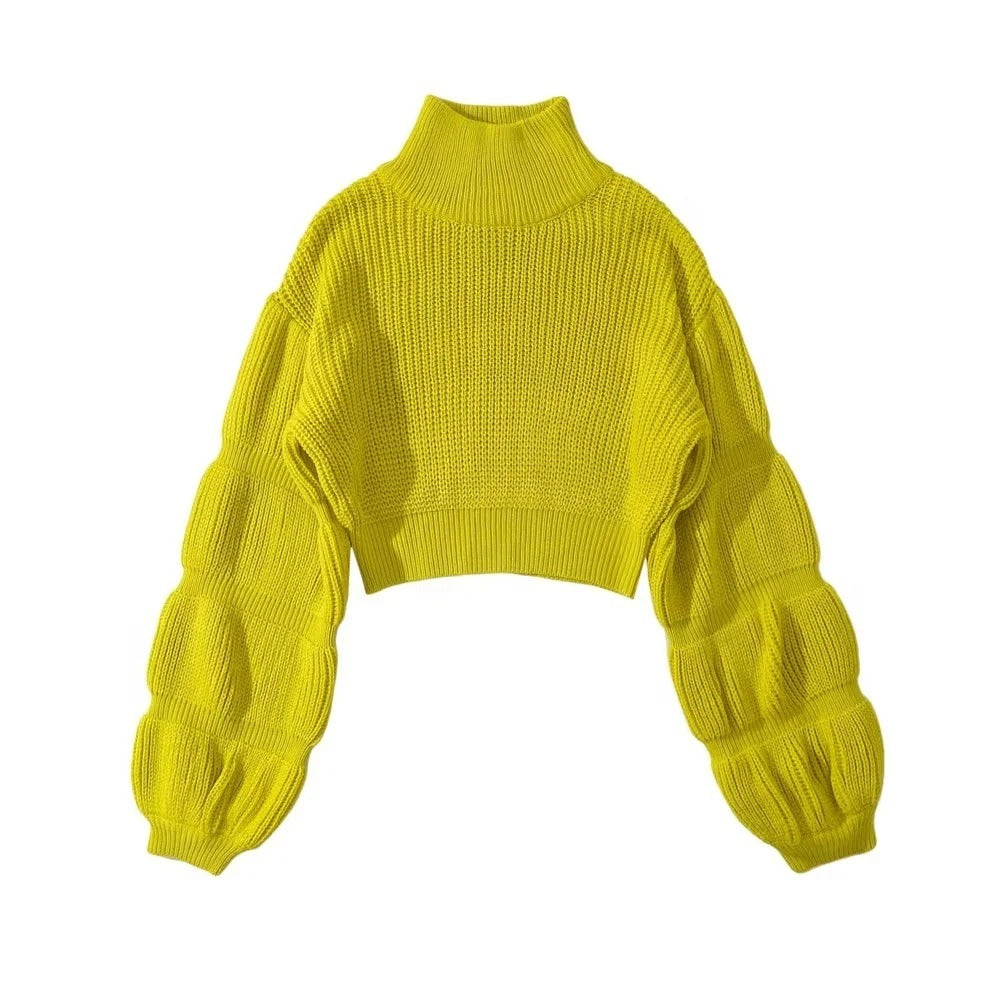 Spice Girl turtleneck puffed sleeve chunky sweater