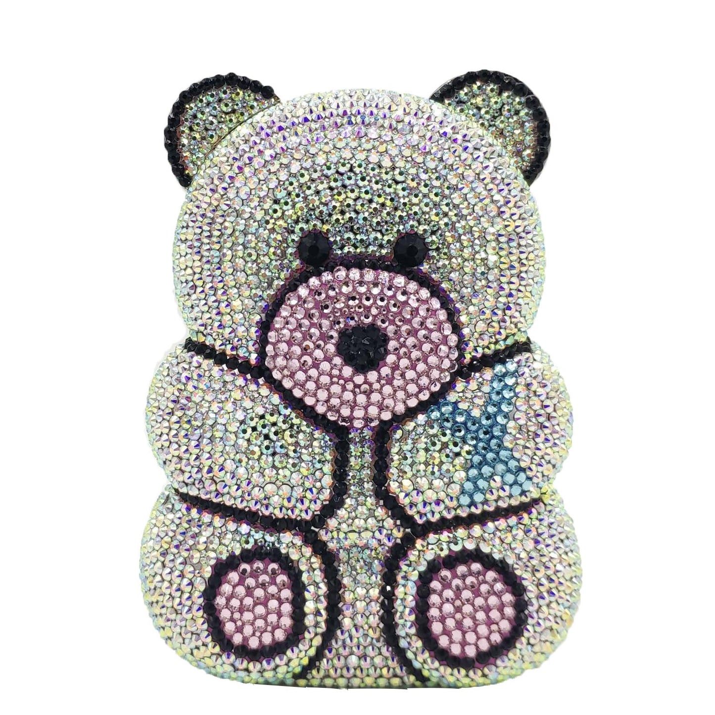 3D Teddy Bear Shape Crystal AB Evening Clutch