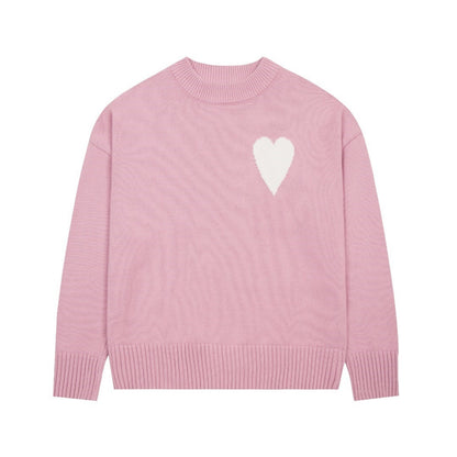 Big Heart Embroidered Round Neck Sweater