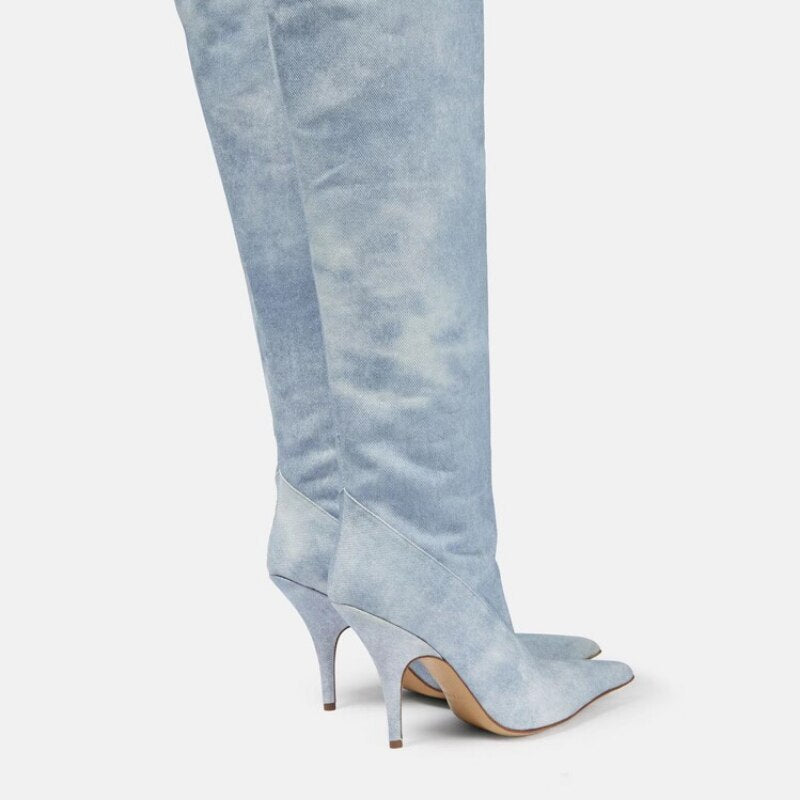 Denim Knee Sleeve Boots