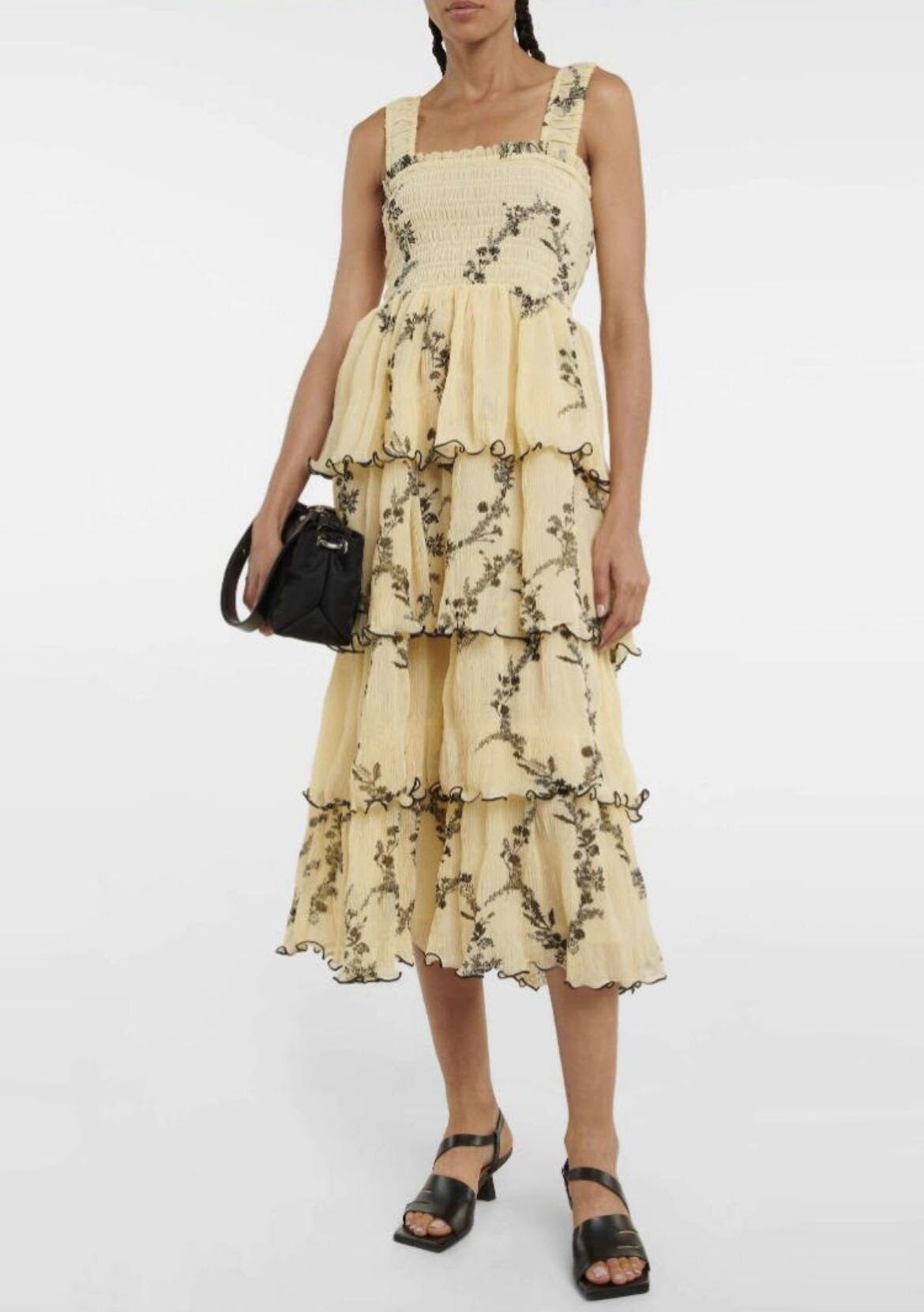 Chic Off-Shoulder Ruffled Layer High-Waist Stretch Midi Dress