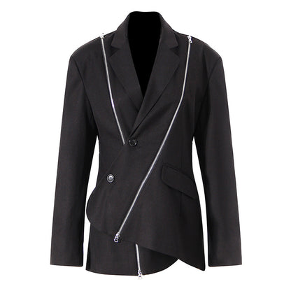 Dark Black Asymmetrical Suit Jacket