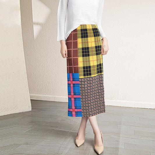 Japanese Style Plaid Slim Pencil Skirt