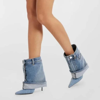 Denim Fine High Heel Skirt Boots