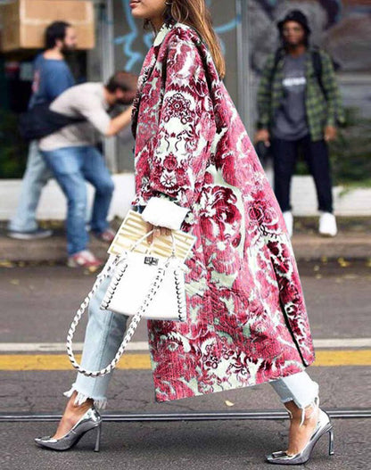 Long Sleeve Printed Woolen Coat