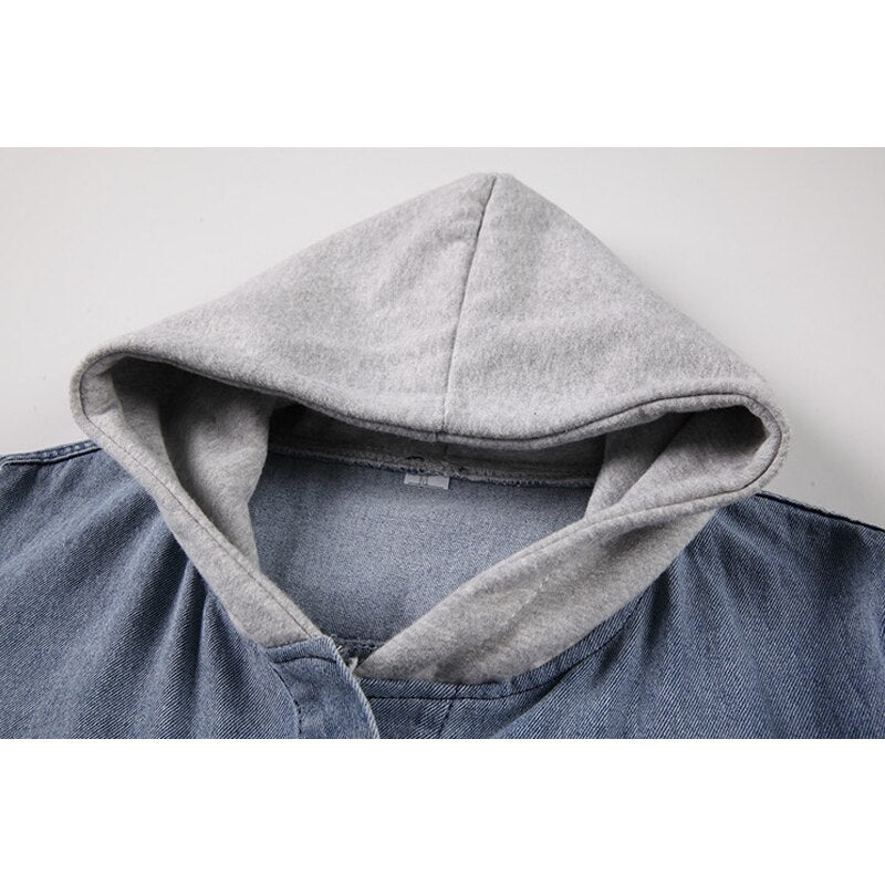 Loose Stitching Denim Oversized Hooded Coat