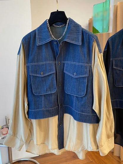 Denim Spliced Shirt