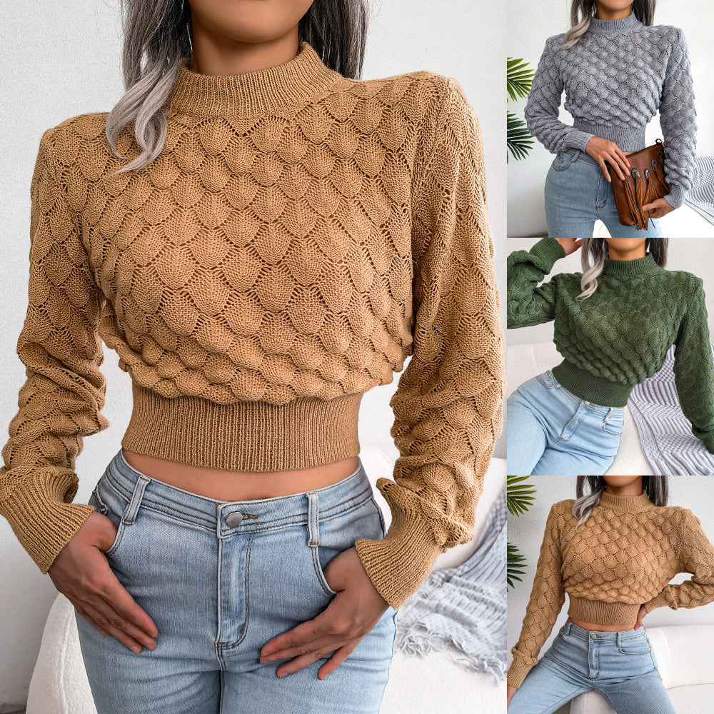 Autumn/Winter Diamond-Shaped Hollow Knit Sweater