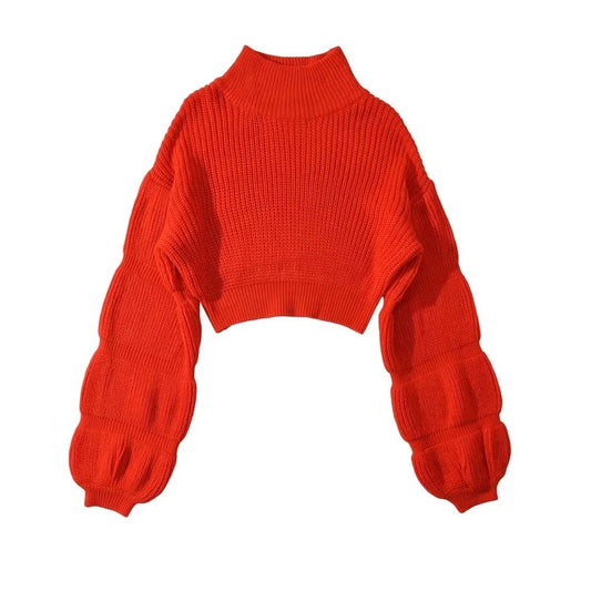 Spice Girl turtleneck puffed sleeve chunky sweater