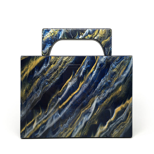 Pearlescent Blue Painting Gold Powder Acrylic Dinner Bag