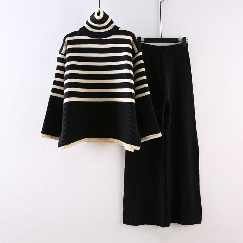 High-Neck Sweater and Wide-Leg Trousers Two-Piece Set