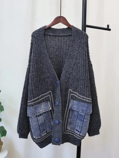 V-Neck Loose Single-Breasted Cardigan