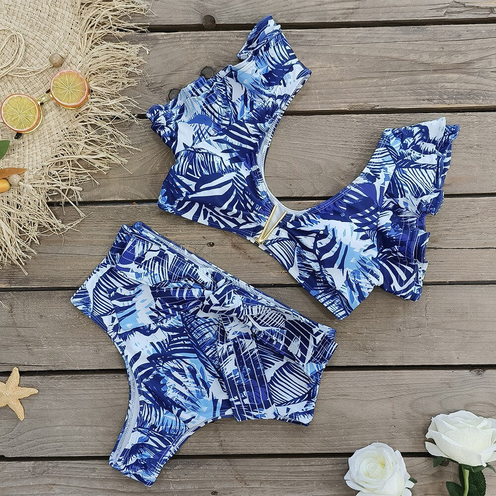 3 Piece Ruffled Bikinis Set