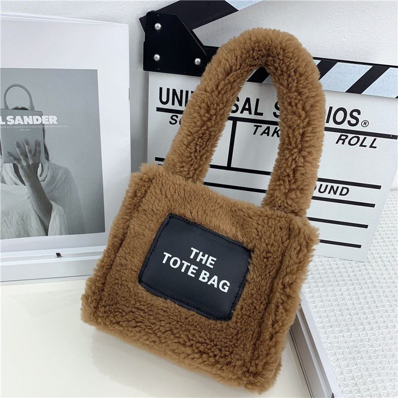 Imitation Lamb Wool Plush Mini Tote Handbag