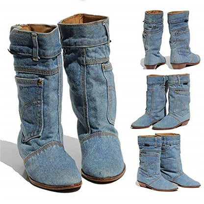 Low Heel Denim Casual Denim Boots